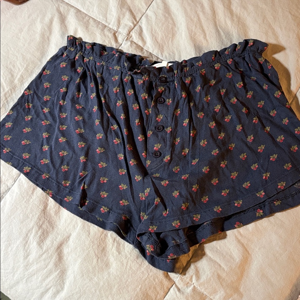 THE GREAT. Navy Floral Pajama Shorts